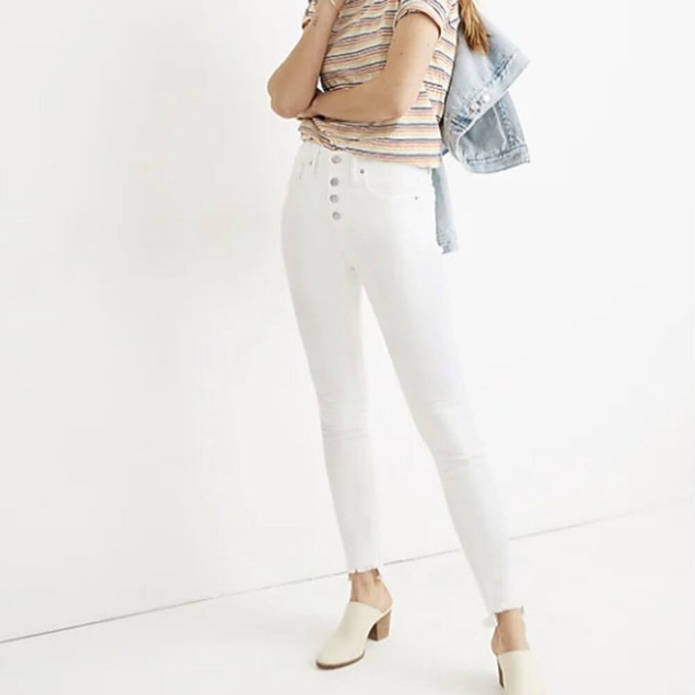 Madewell High-Rise Skinny Jeans 36P Petite 10" Pure White Step-Hem K9112
